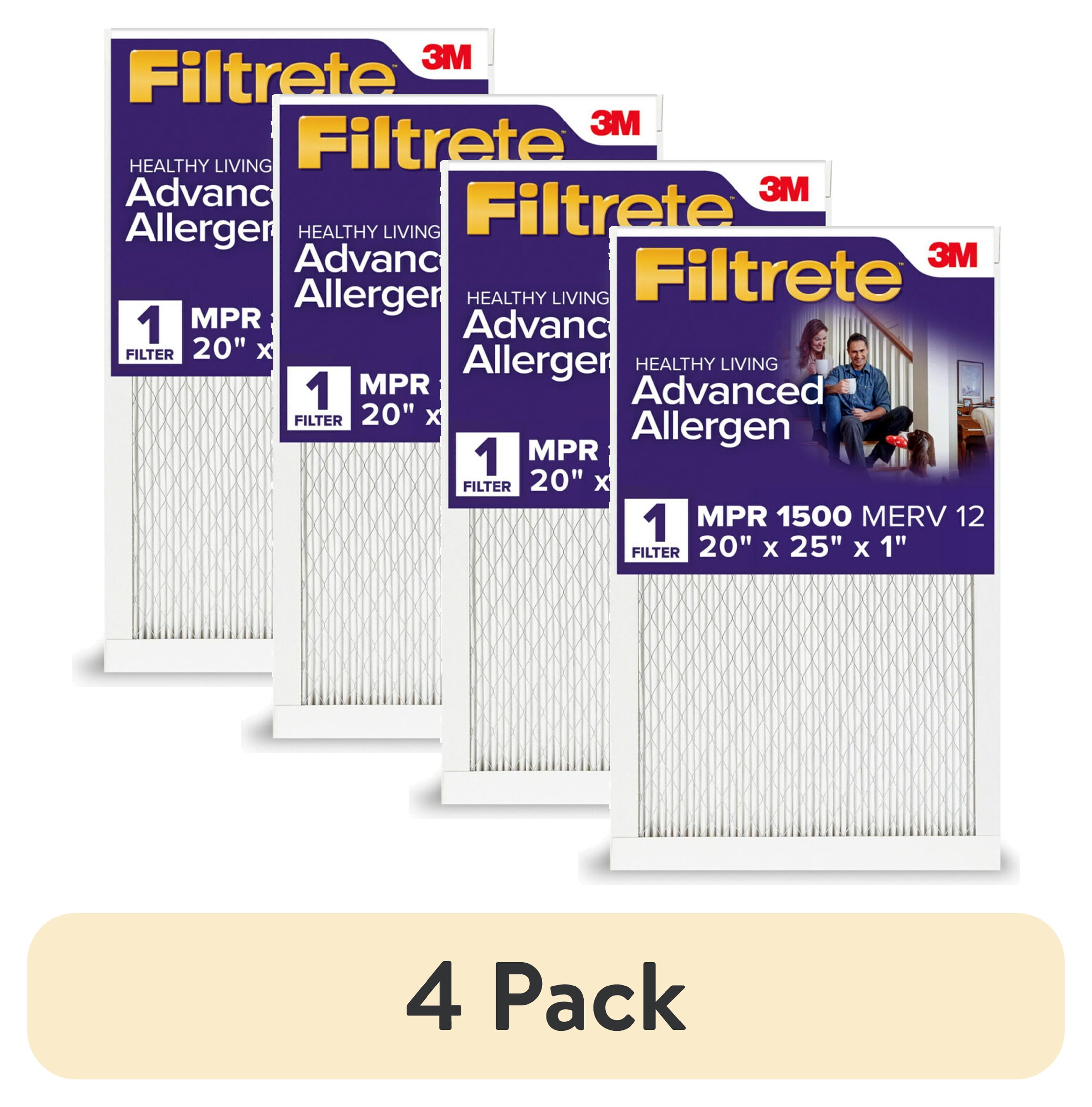 (4 pack) Filtrete 20x25x1 Air Filter, MPR 1500 MERV 12, Advanced Allergen Reduction, 1 New Filter