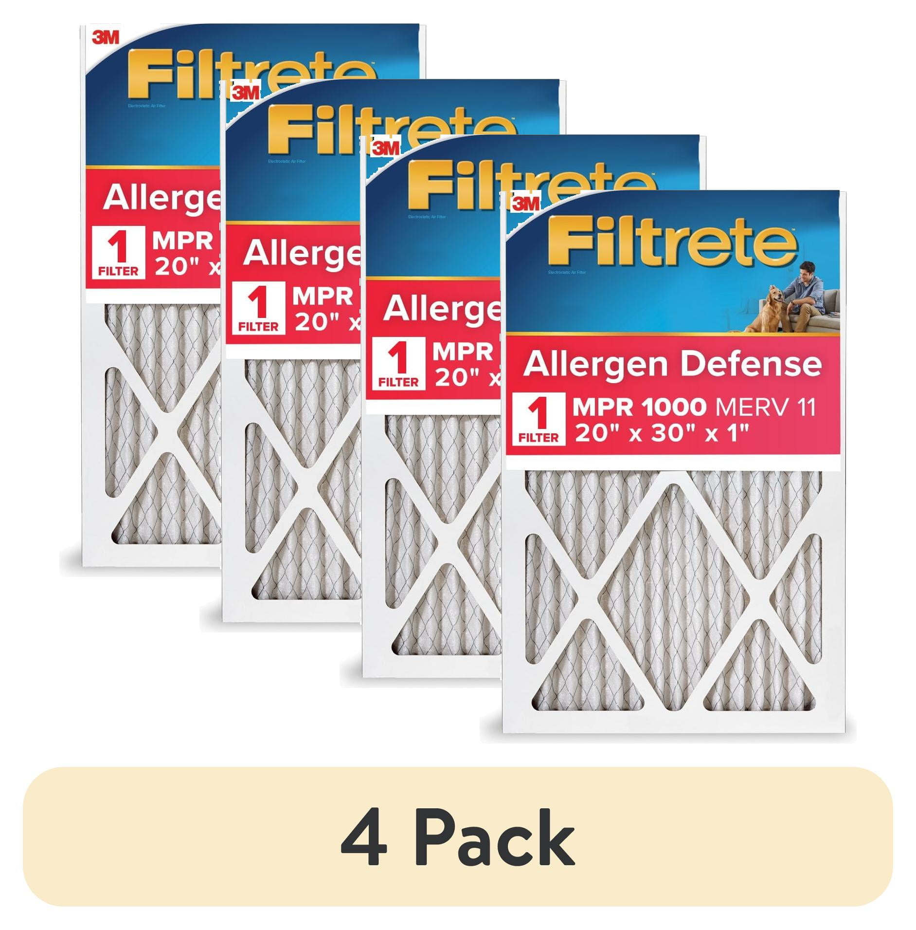 (4 pack) Filtrete 20x30x1 HVAC Furnace Air Filter, MPR 1000 MERV 11, Allergen Defense, 1 Filter
