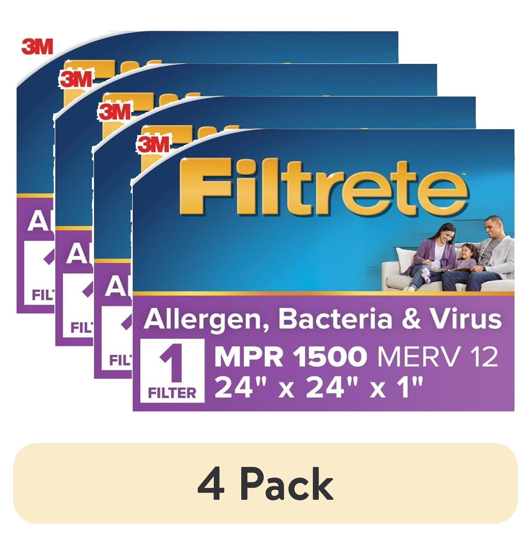 (4 pack) Filtrete 24x24x1 HVAC Furnace Air Filter, MPR 1500 MERV 12, Allergen, Bacteria and Virus, 1 Filter