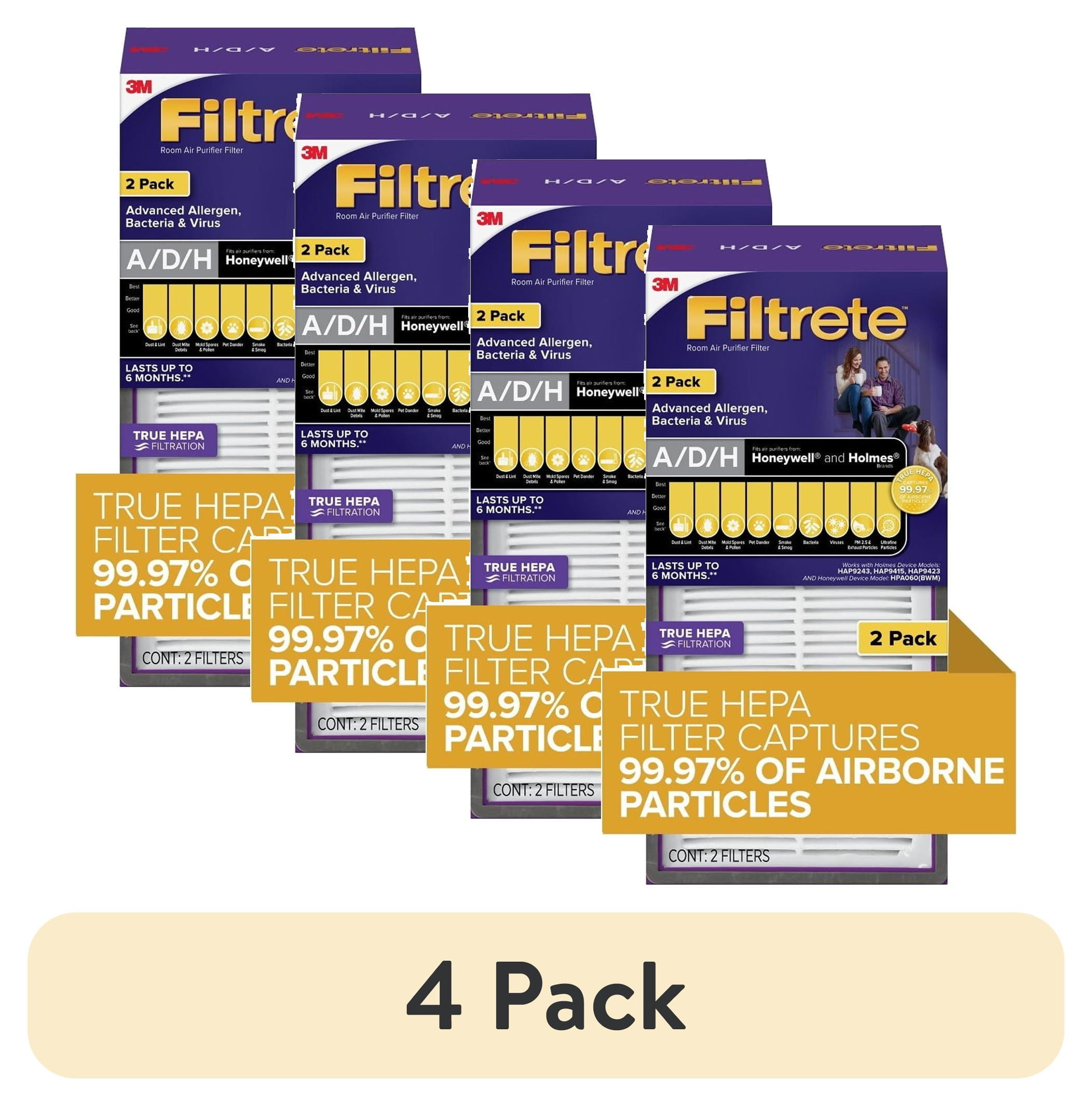 (4 pack) Filtrete Allergen, Bacteria & Virus True HEPA Room Air Purifier Filter, Replaces Size A/D/H Filters, 2 Pack