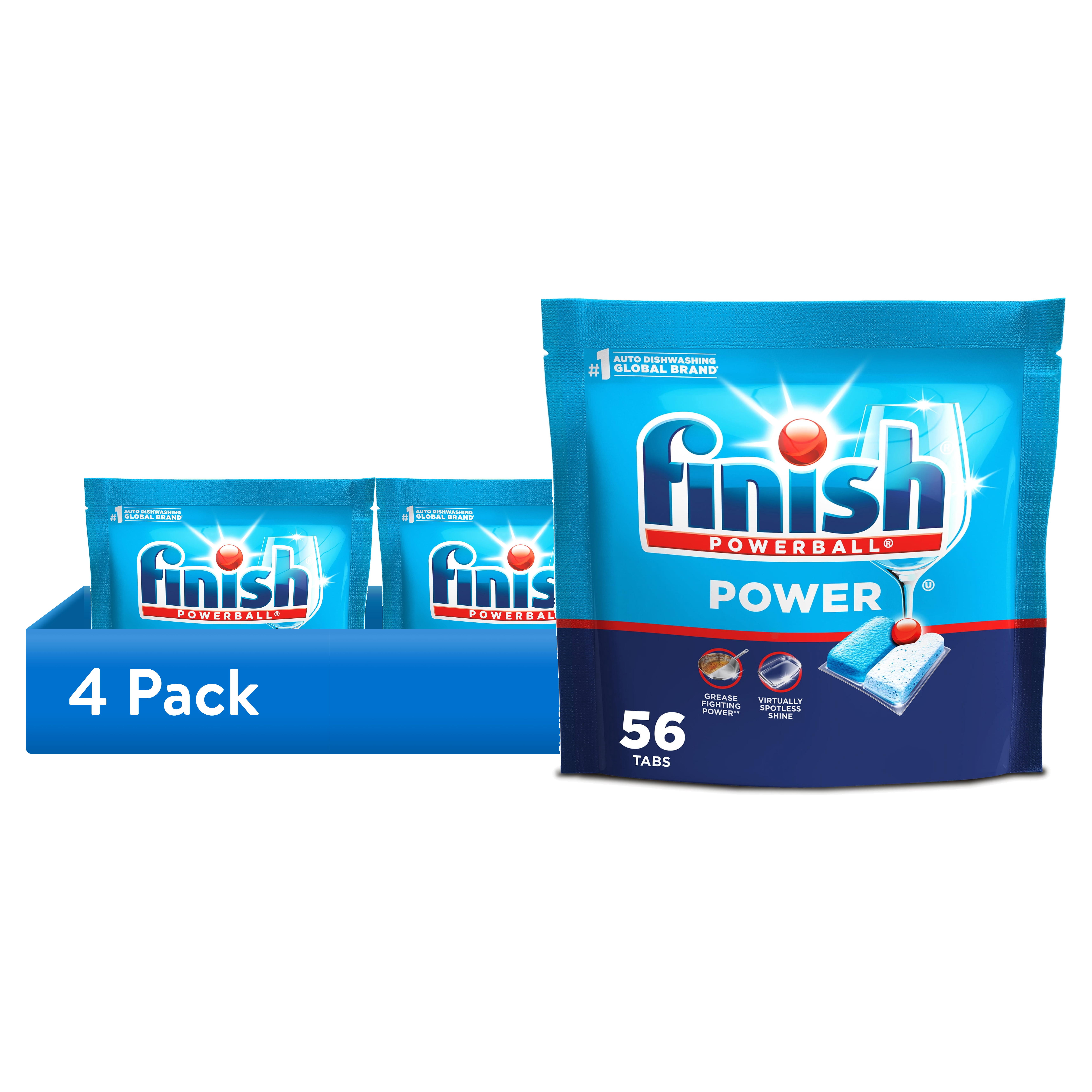 (4 pack) Finish Power Dishwasher Pods, No Pre-Rinse Dishwasher Detergent Tabs Soap, Deep Clean, 56 Count