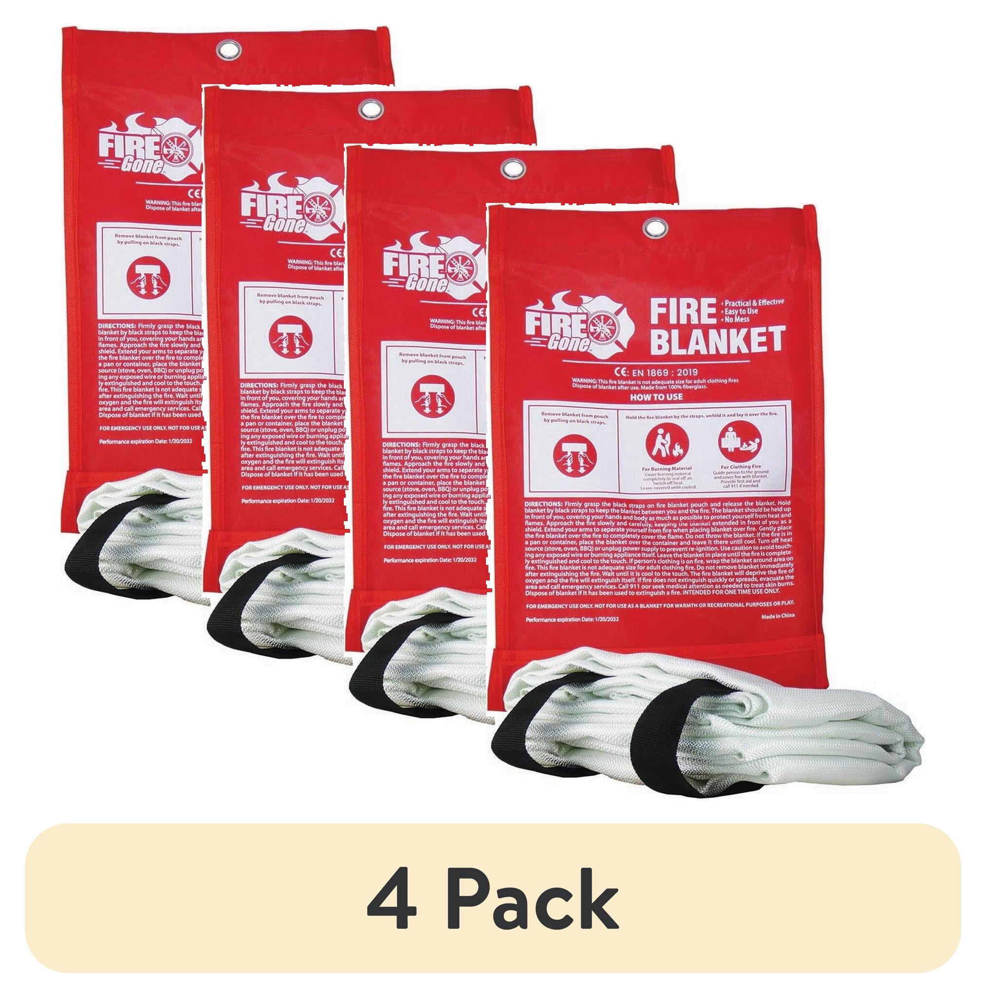 (4 pack) Fire Gone Premium Emergency Fire Blanket - Safety for Kitchen, Home & BBQ -Made from 100% Flame Resistant Fiberglass -1 pack - 39.3" x 39.3"