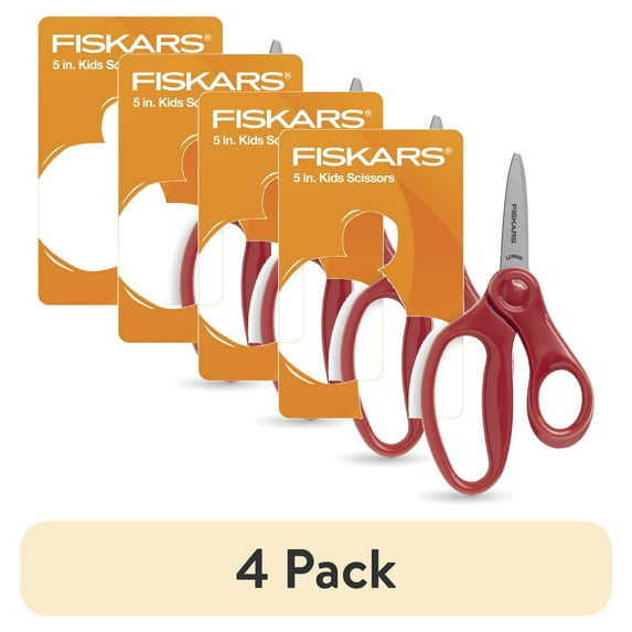 (4 pack) Fiskars Pointed-tip Kids Scissors (5 in.) with Sheath - Red
