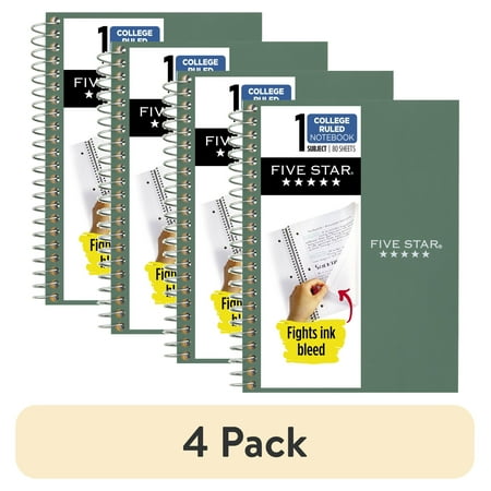 (4 pack) Five Star Personal College Ruled Notebook, 4.5" x 7", Seaglass Green, Poly, Spiral, 80 Sheets