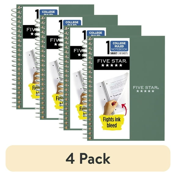 (4 pack) Five Star Personal College Ruled Notebook, 4.5" x 7", Seaglass Green, Poly, Spiral, 80 Sheets