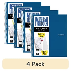 (4 pack) Five Star 1 Subject College Ruled Notebook Plus Study App, 8.5" x 11", Pacific Blue, Poly, Spiral, 100 Sheets