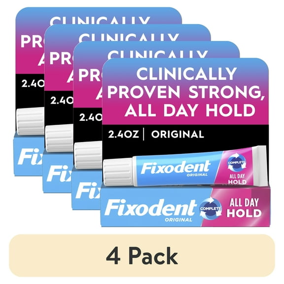 (4 pack) Fixodent Denture Adhesive Cream Original, All Day Hold for Fulls and Partials, 2.4 oz