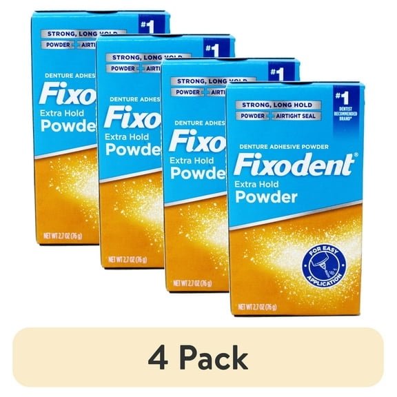 (4 pack) Fixodent Denture Adhesive Extra Hold Powder and Airtight Seal, 2.7 oz