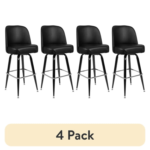 (4 pack) Flash Furniture James Vinyl Upholstered Modern Metal Swivel Barstool, Black