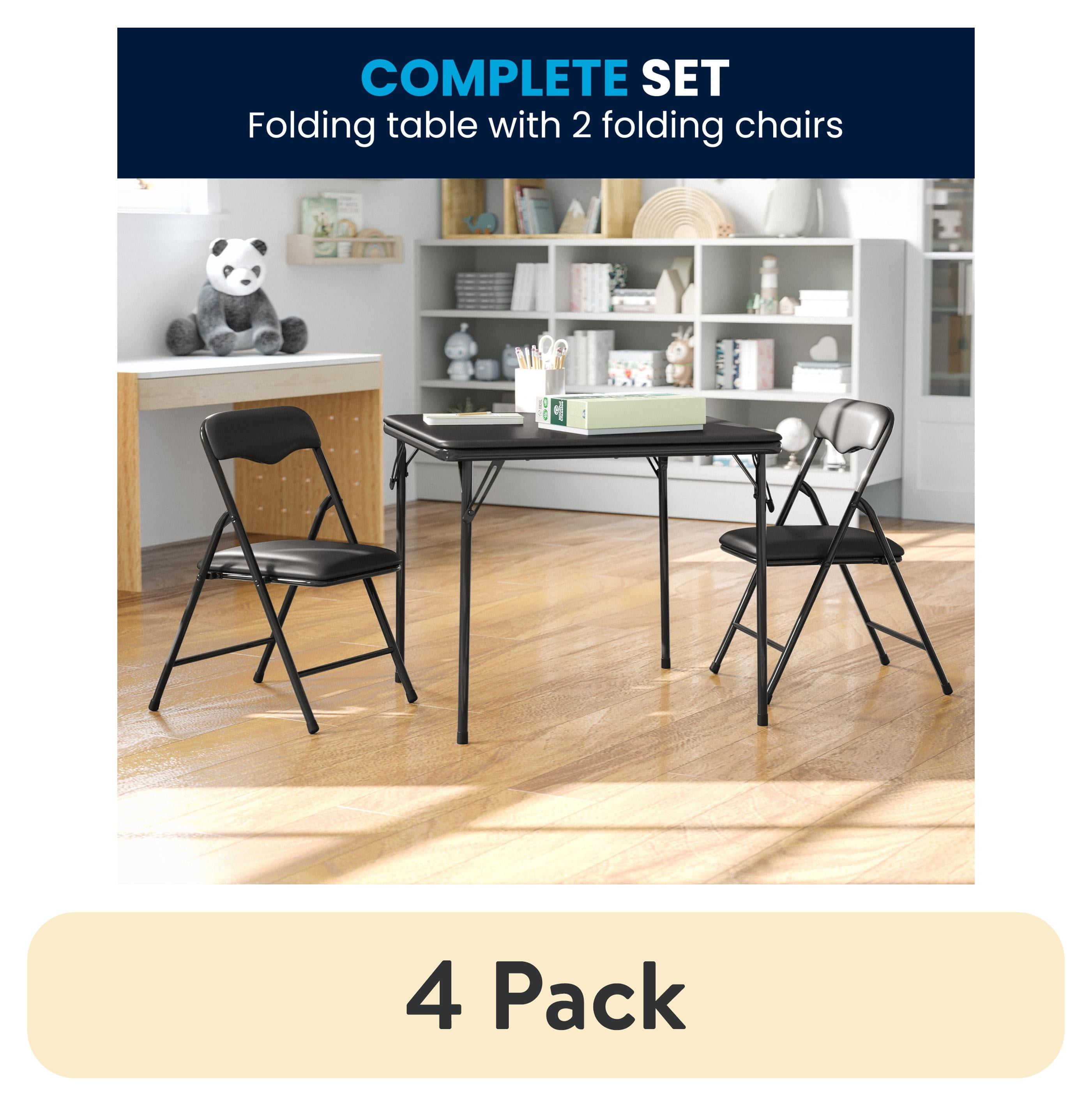 (4 pack) Flash Furniture Kids 3-Piece Folding Square Activity Table and Chairs Set, Black