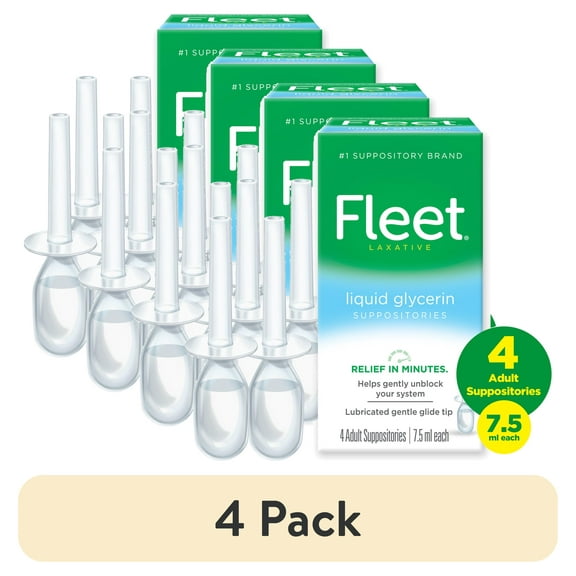 (4 pack) Fleet Laxatives, Liquid Glycerin Suppositories for Adult Constipation Relief, 7.5 mL Bottles, 4 Ct