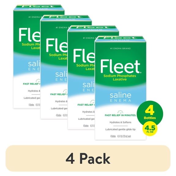 (4 pack) Fleet Laxatives, Saline Enema for Adult Constipation Relief, Prefilled Enemas, 4.5 fl oz, 4 Bottles