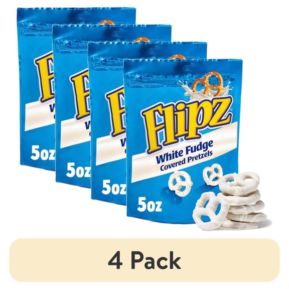 (4 pack) Flipz White Fudge Covered Pretzels, 5 oz