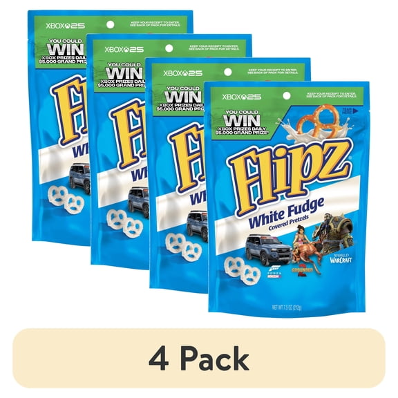 (4 pack) Flipz White Fudge Covered Pretzels, 7.5 oz