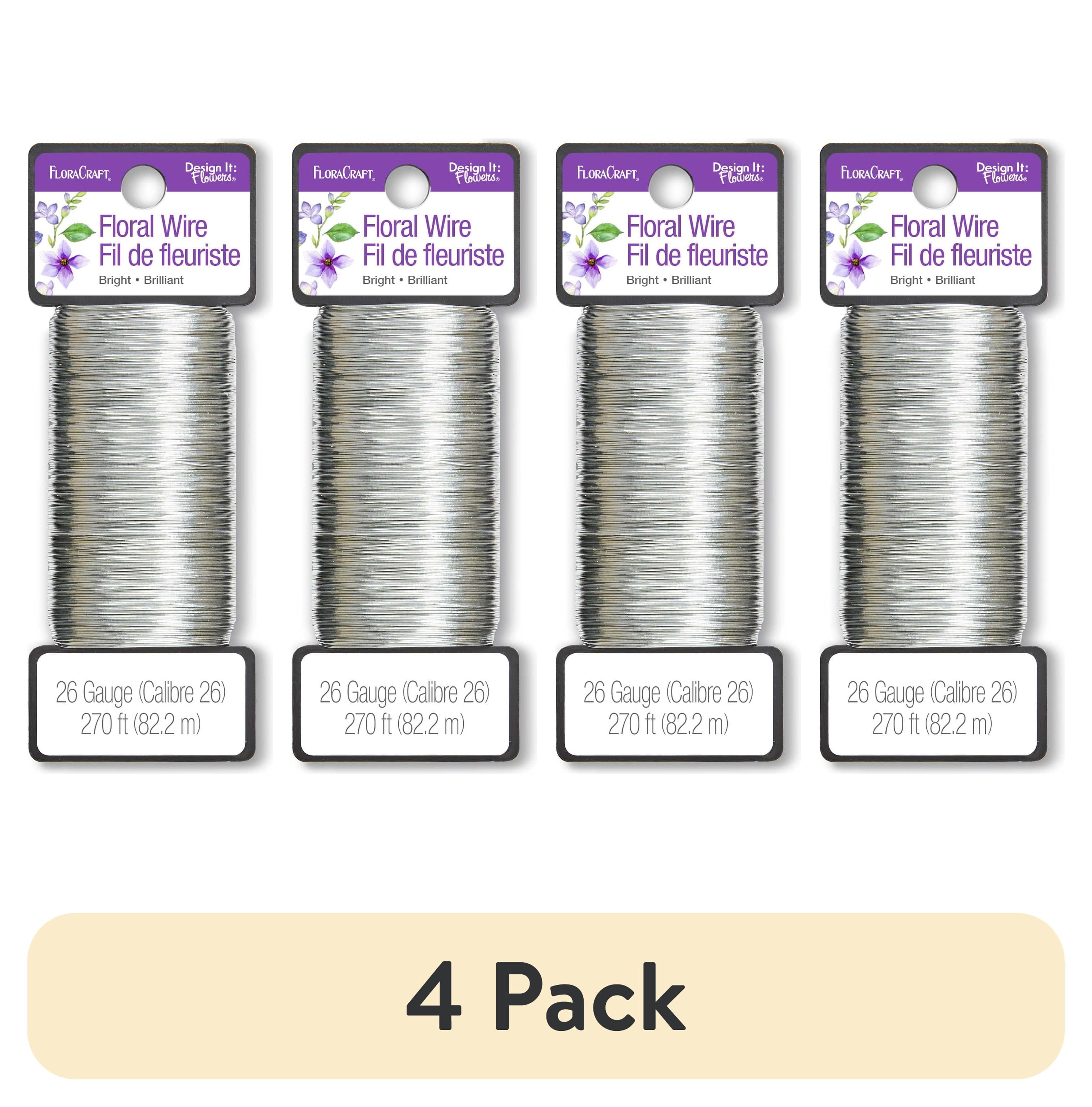 (4 pack) FloraCraft 26 Gauge Floral Wire, 270 feet, Bright Silver, Metal, 1 Piece