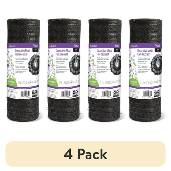 (4 pack) FloraCraft Decorative Mesh 10-inch x 10-yard Black
