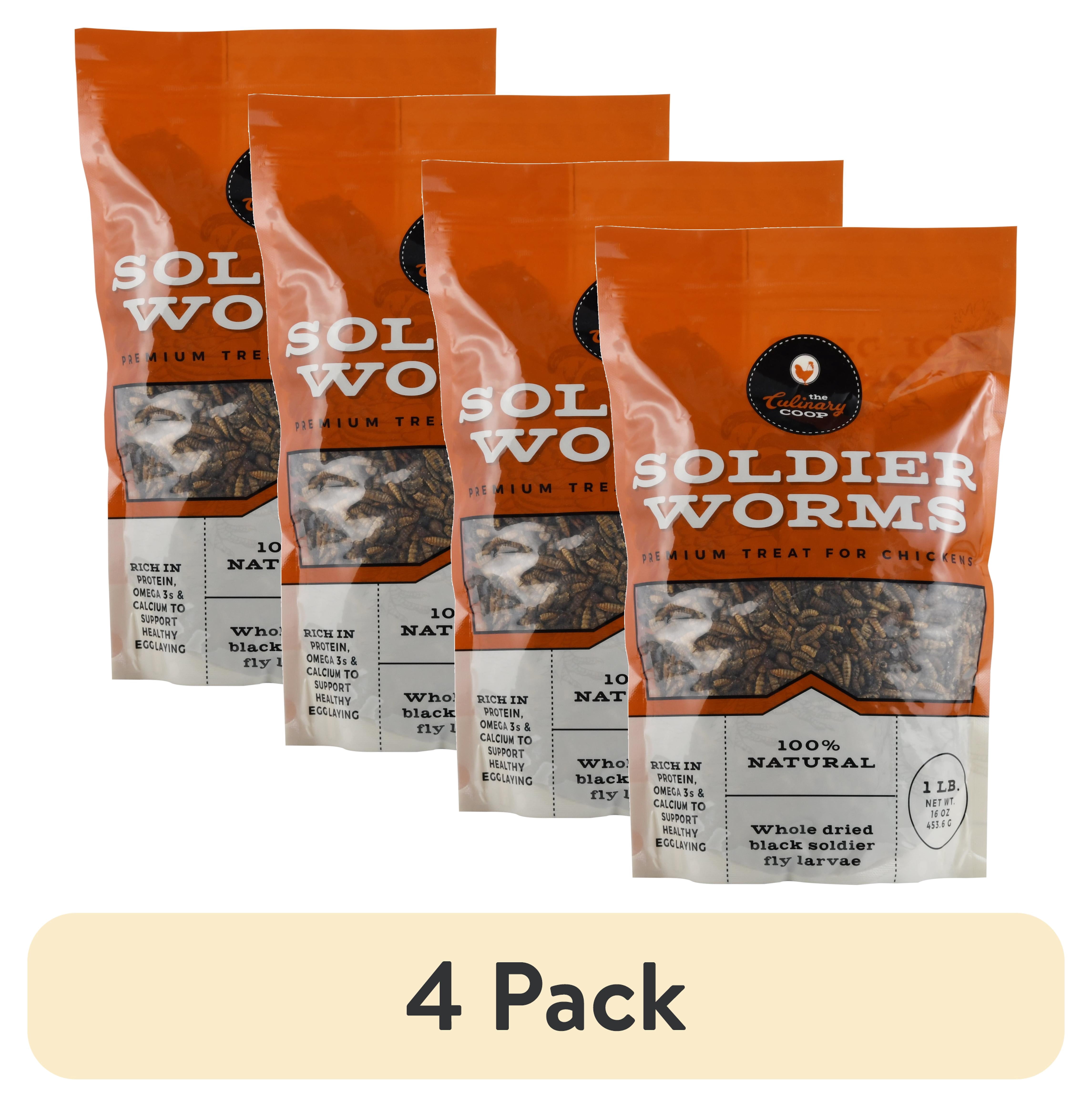 (4 pack) Fluker's The Culinary Coop Dried Soldier Worms, Premium All-Natural Treats for Chickens, 16 oz Bag