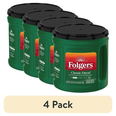 (4 pack) Folgers Classic Decaf Ground Coffee, Medium Roast, 25.9 oz Canister