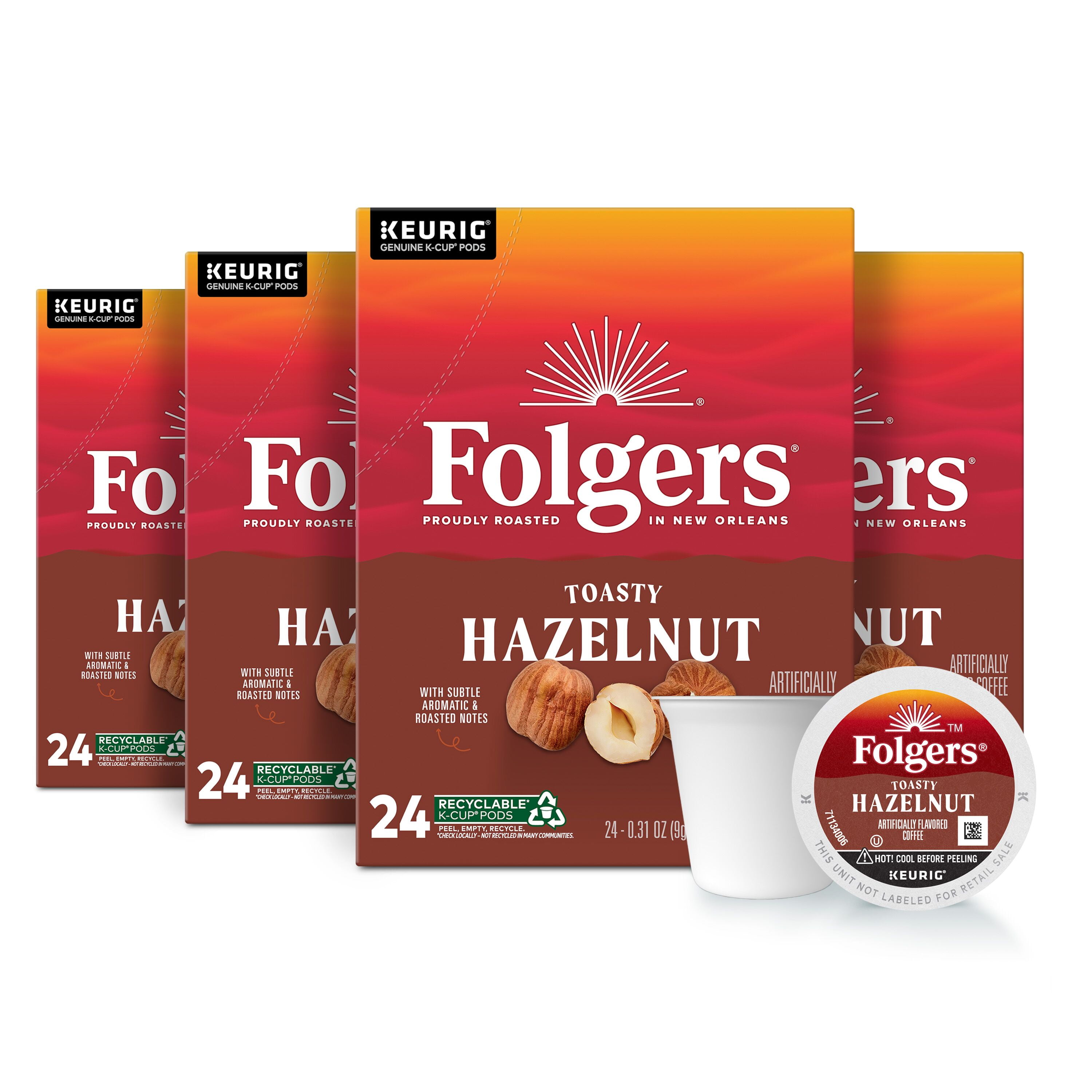 (4 pack) Folgers Toasty Hazelnut Artificially Flavored Coffee, Keurig K ...