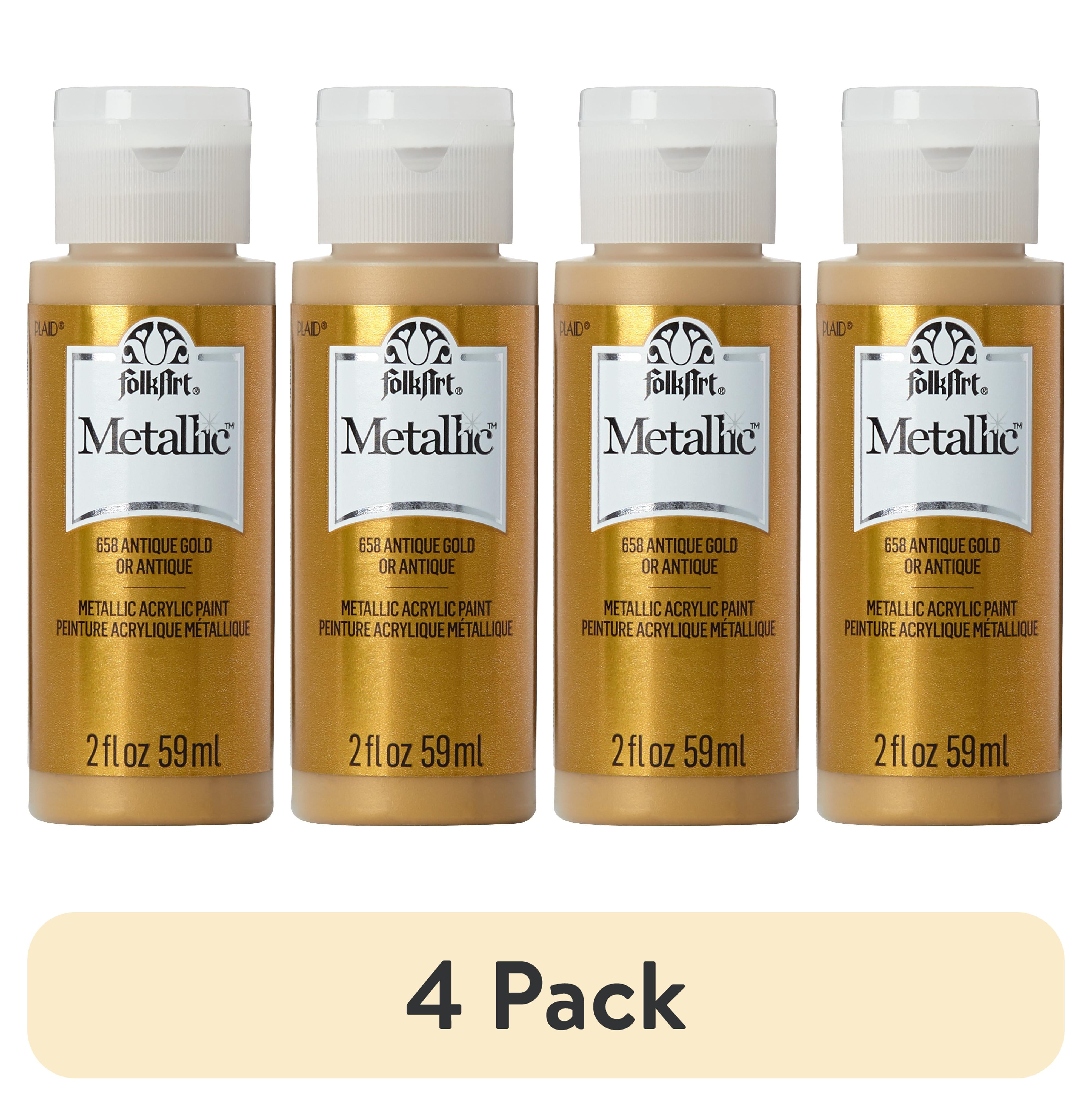 (4 pack) FolkArt Metallic Acrylic Craft Paint, Metallic Finish, Antique Gold, 2 fl oz