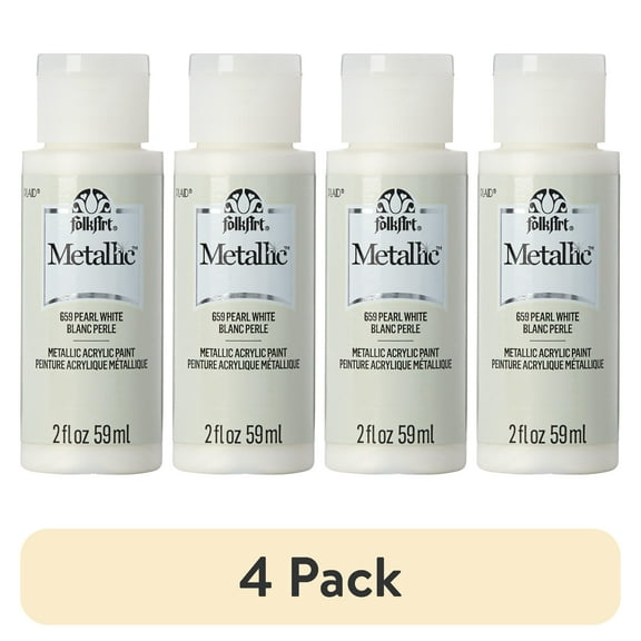 (4 pack) FolkArt 659E Metallic Acrylic Craft Paint, Metallic Finish, Pearl White, 2 fl oz
