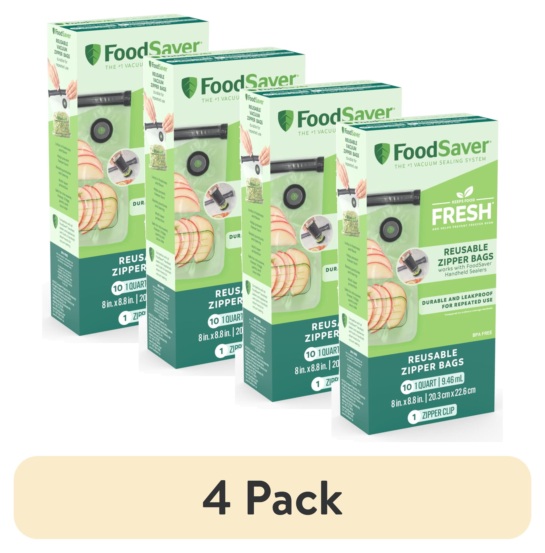 (4 pack) FoodSaver Reusable Quart Vacuum Zipper Bags, 10 Count BPA-Free Storage Bags for Food, Sous Vide, and Meal Prep, Compatible with Handheld Sealers