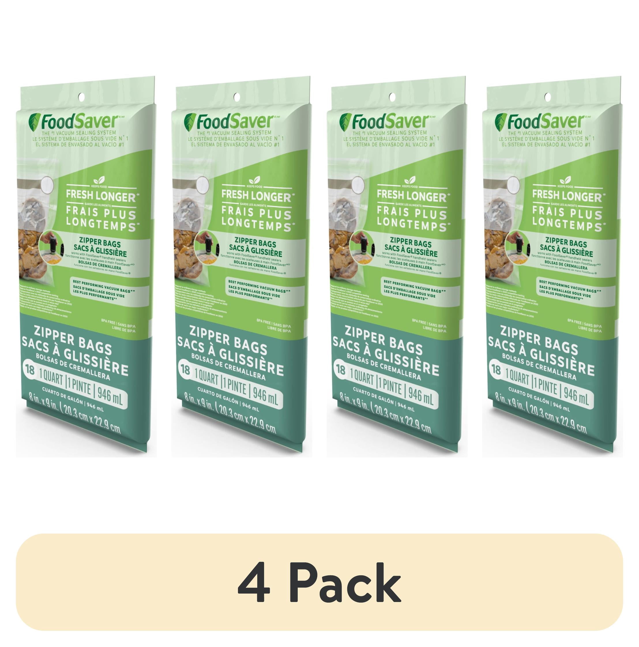 (4 pack) FoodSaver Quart Zipper Vacuum Sealer Bags for Handheld Vacuum Sealers (8" x 9"), 18-Count BPA-Free Vacuum Seal Bags for Food Storage and Meal Prep, Works With FoodSaver Vacuum Sealer Machines