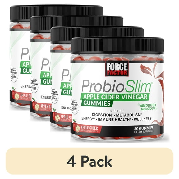 (4 pack) Force Factor ProbioSlim Keto ACV Gummies with Organic Apple Cider Vinegar & Probiotics for Bloating, Digestion & Metabolism, Apple Cider, 60 Gummies