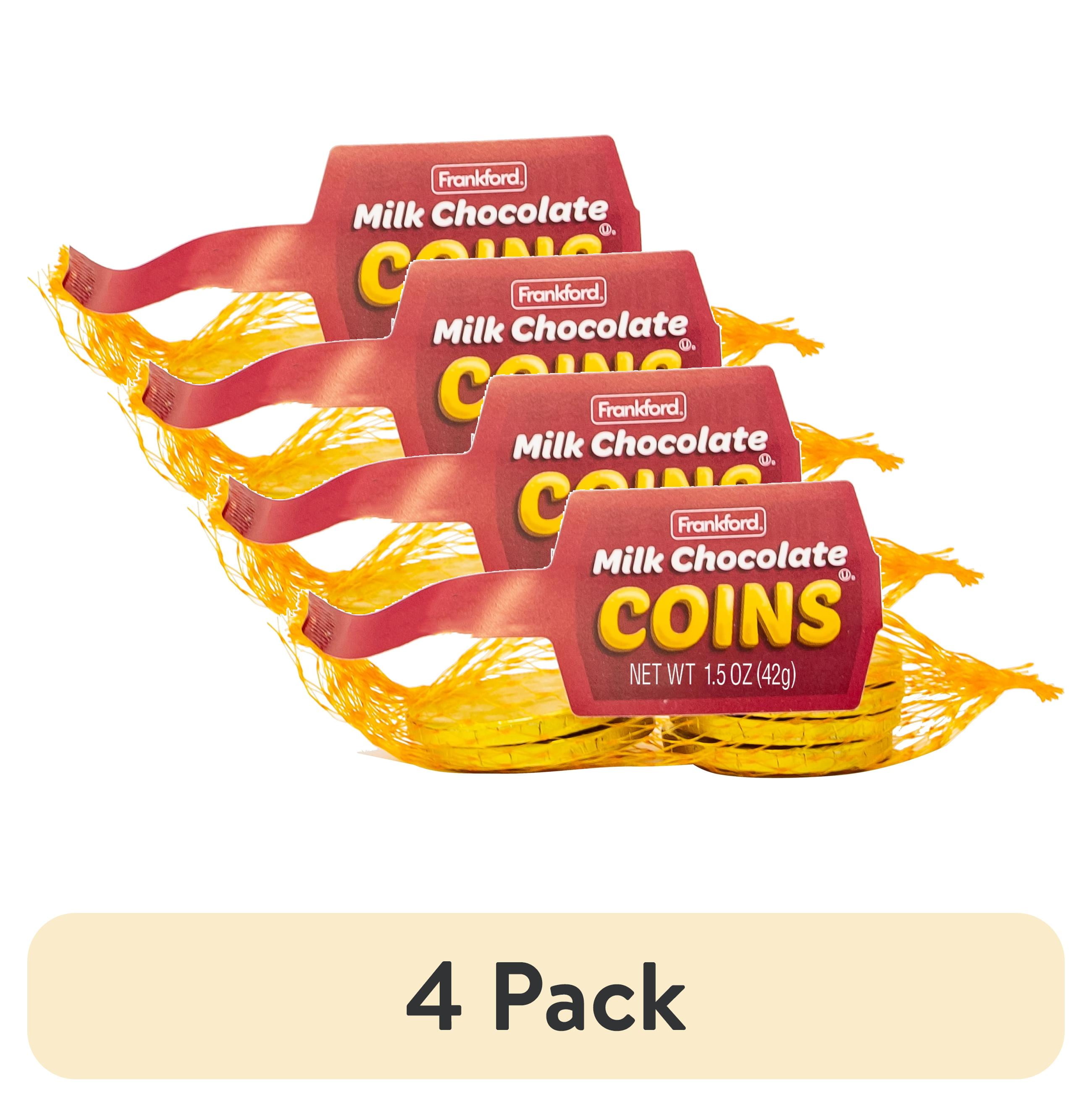 (4 pack) Frankford Solid Milk Chocolate Foiled Gold Coins in Mesh Bag, 1.5 ounces