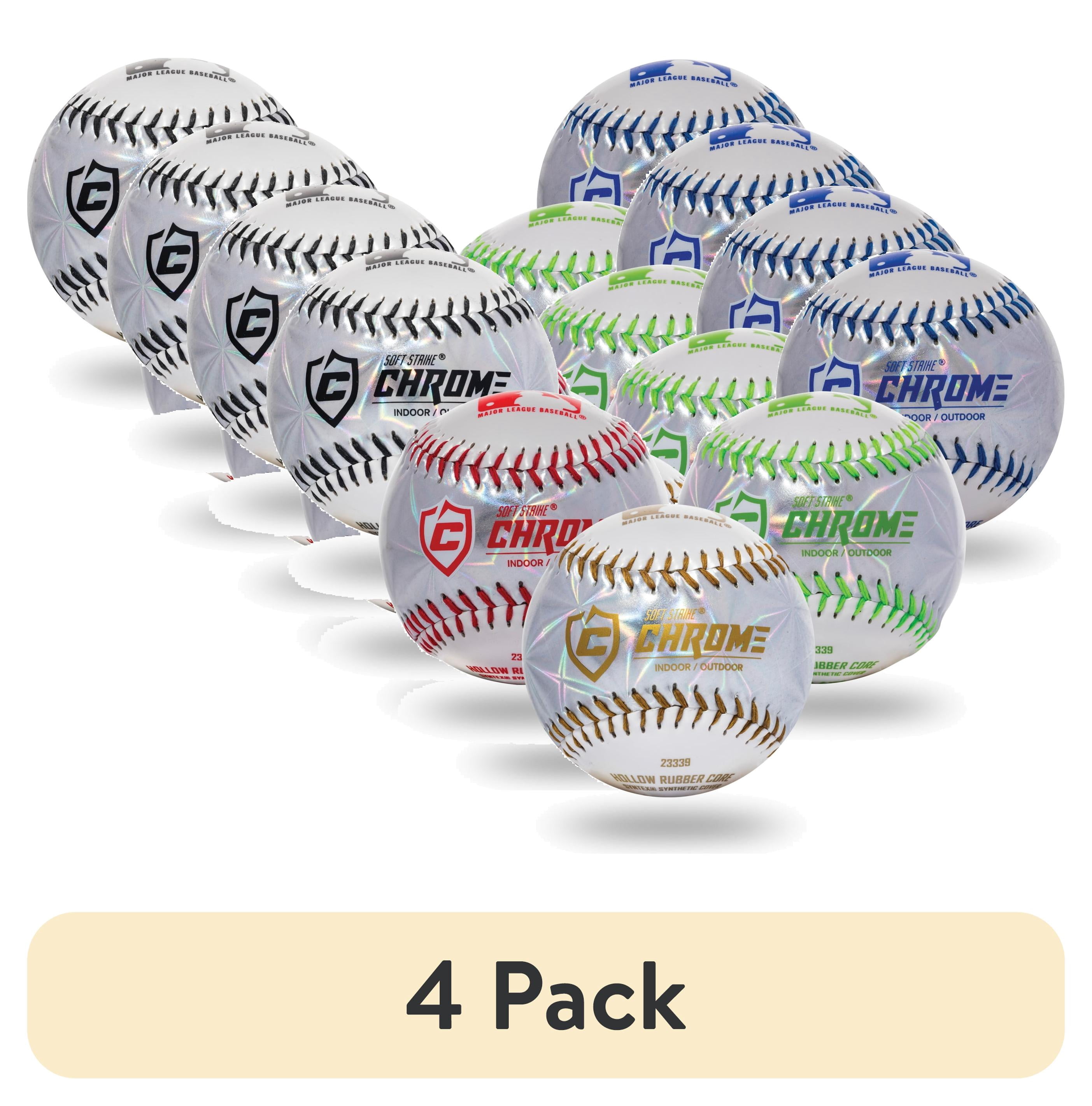 (4 pack) Franklin Sports MLB Soft Strike Metallic Teeball, Assorted Colors