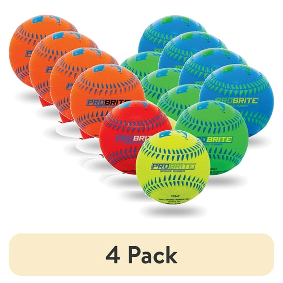 (4 pack) Franklin Sports Probrite Neon Rubber Teeball Baseball - 1 Ball per Pack - Colors Vary - 0.02 Ibs