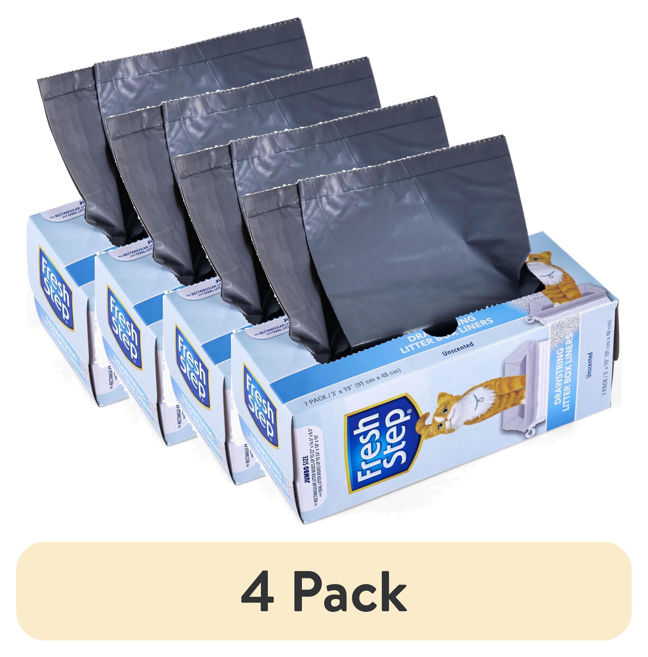 (4 pack) Fresh Step Drawstring Litter Box Liners Unscented, Jumbo Size, 36" x 19" - 7 Count