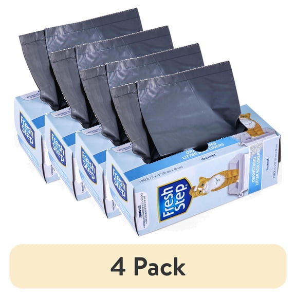 (4 pack) Fresh Step Drawstring Litter Box Liners Unscented, Jumbo Size, 36" x 19" - 7 Count