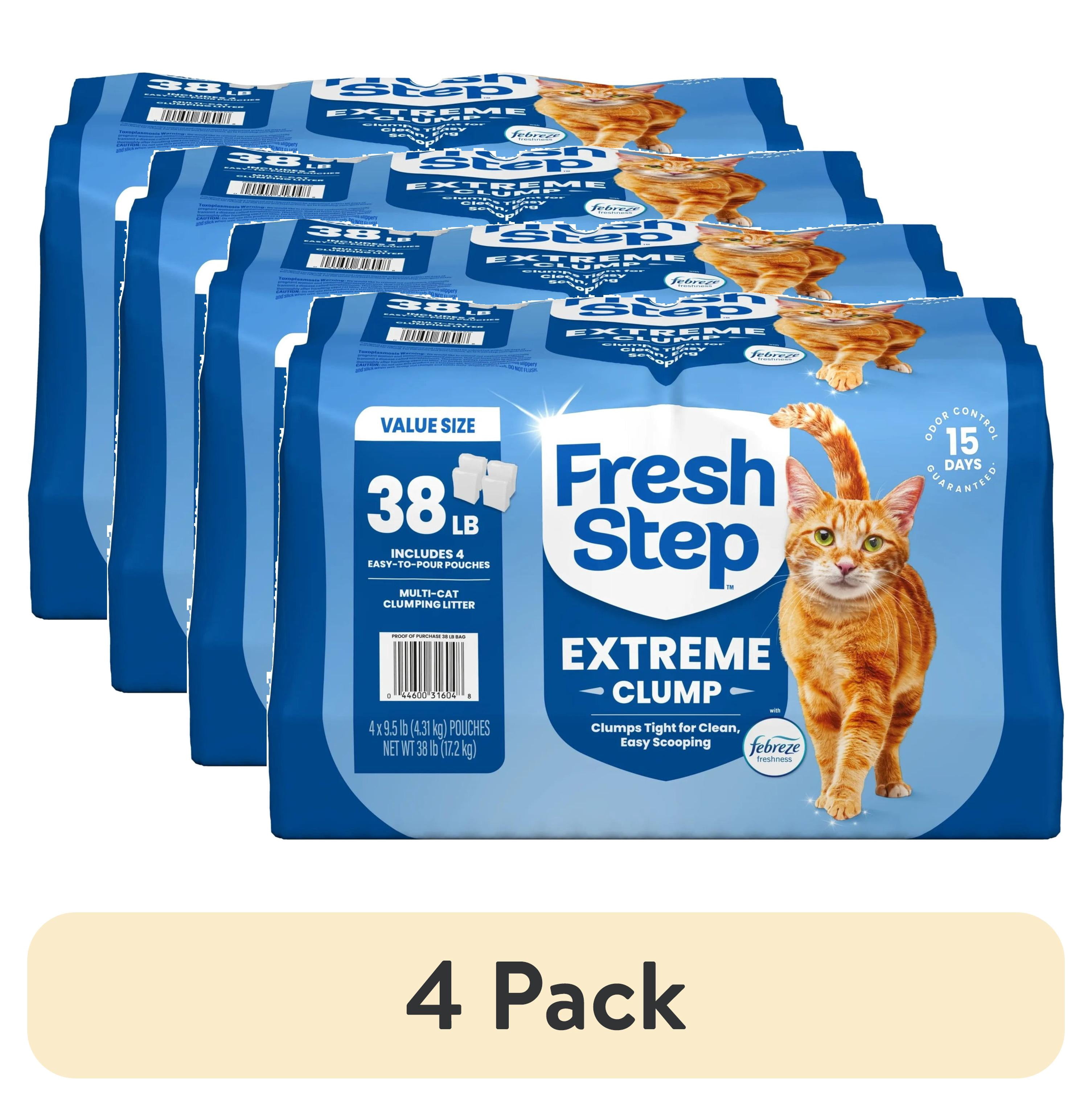 (4 pack) Fresh Step Extreme Clump Multi-Cat Clumping Cat Litter, Febreze Freshness Scent, 38 lb, Easy Pour Pouches (4 Pack)