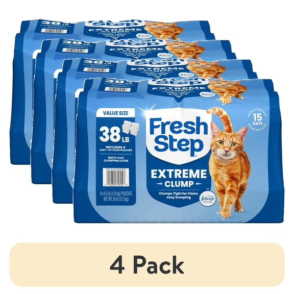 (4 pack) Fresh Step Extreme Clump Multi-Cat Clumping Cat Litter, Febreze Freshness Scent, 38 lb, Easy Pour Pouches (4 Pack)