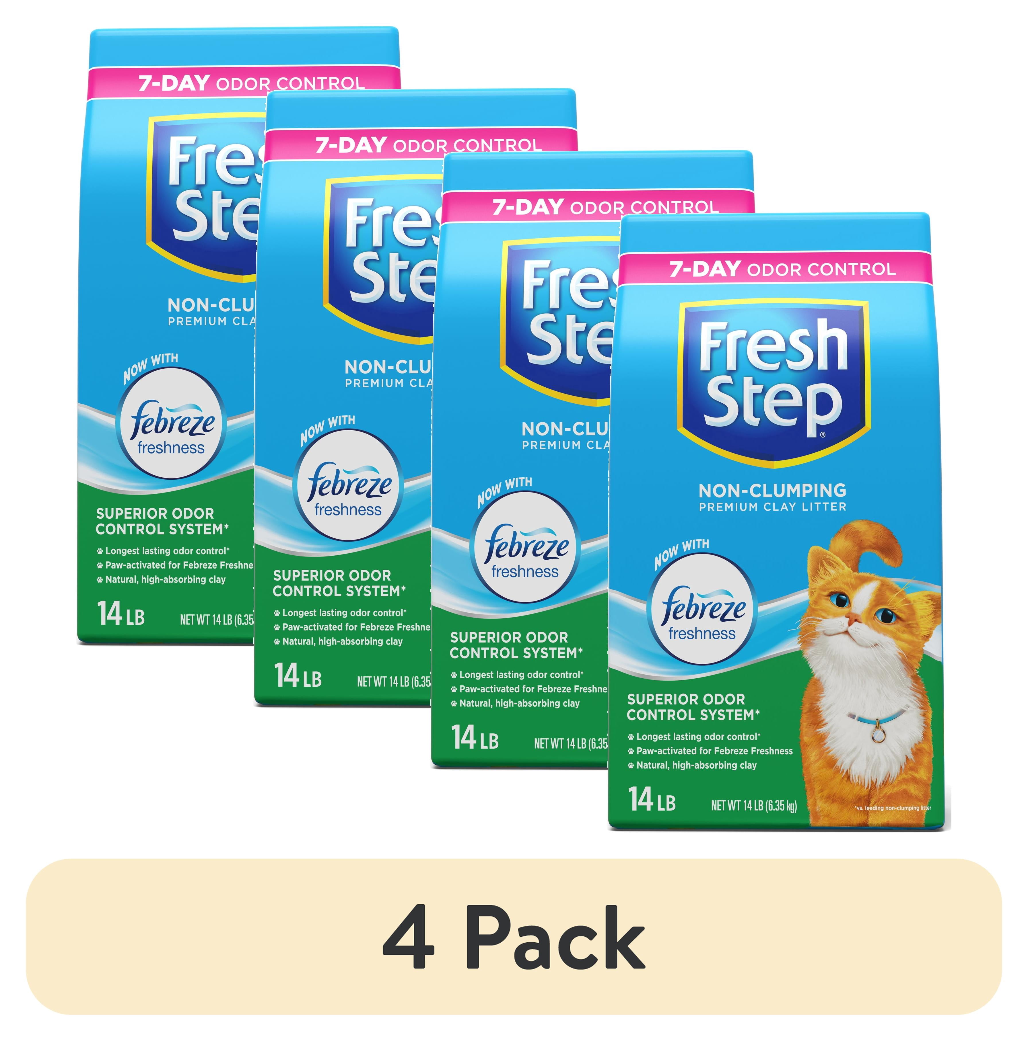 (4 pack) Fresh Step Non-Clumping Multi-Cat Premium Clay Cat Litter, Febreze Freshness Scent, 14 lb Bag