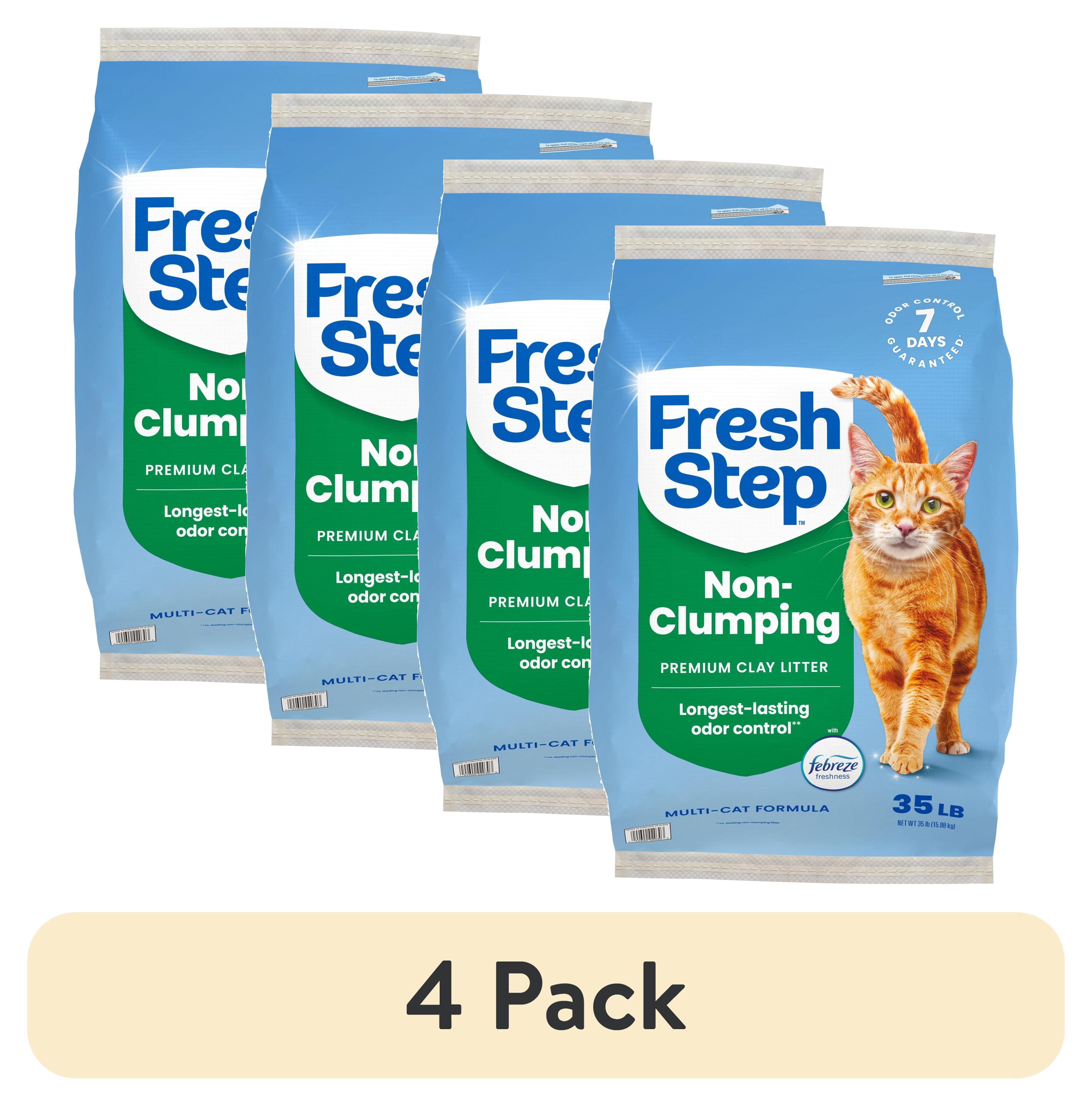 (4 pack) Fresh Step Non-Clumping Multi-Cat Premium Clay Cat Litter, Febreze Freshness Scent, 35 lb Bag