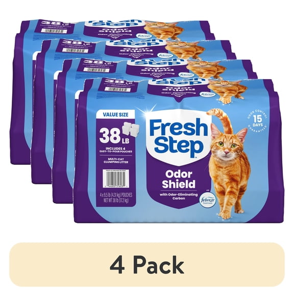 (4 pack) Fresh Step Odor Shield Multi-Cat Clumping Cat Litter, Febreze Freshness Scent, 38 lb, Easy Pour Pouches (4 Pack)