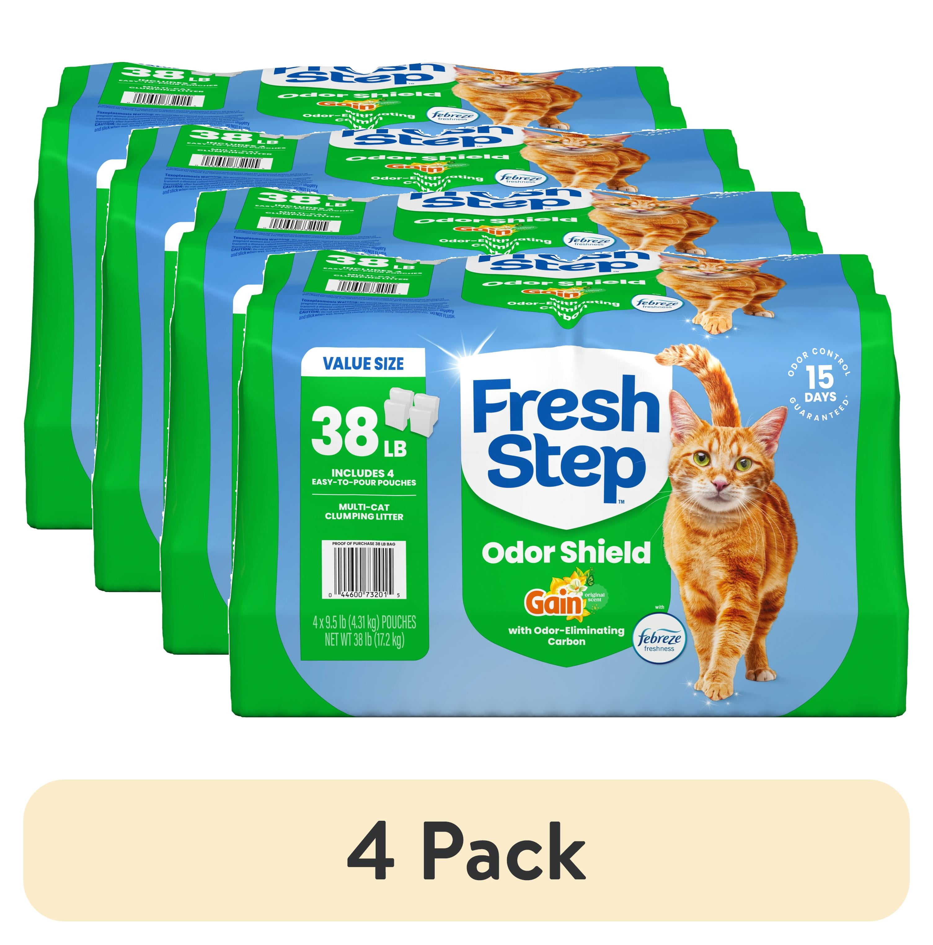 (4 pack) Fresh Step Odor Shield Multi-Cat Clumping Cat Litter, Gain Original Scent, 38 lb, Easy Pour Pouches (4 Pack)