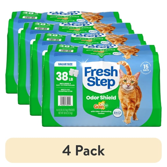 (4 pack) Fresh Step Odor Shield Multi-Cat Clumping Cat Litter, Gain Original Scent, 38 lb, Easy Pour Pouches (4 Pack)