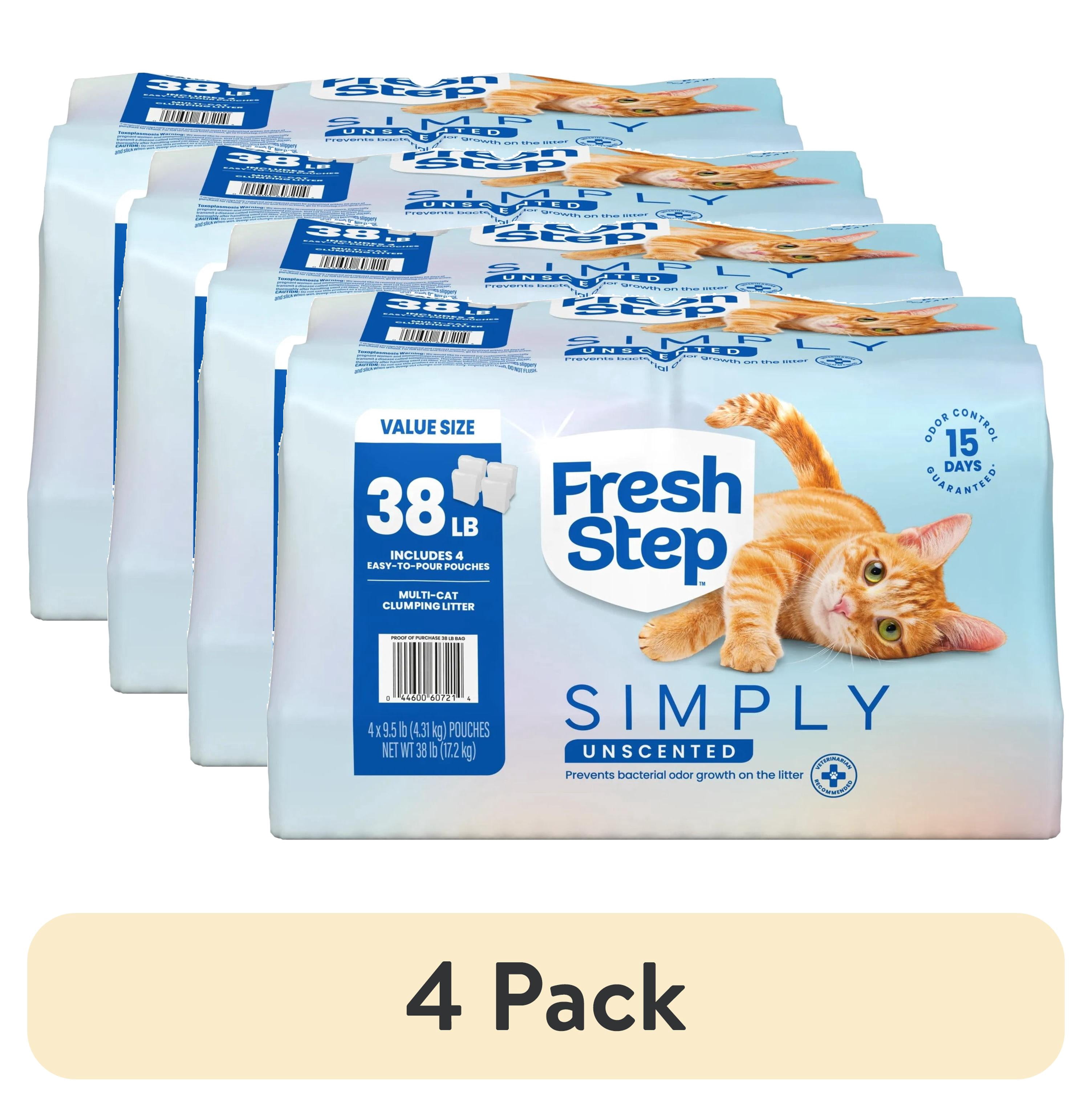(4 pack) Fresh Step Simply Multi-Cat Clumping Cat Litter, Unscented, 38 lb, Easy Pour Pouches (4 Pack)