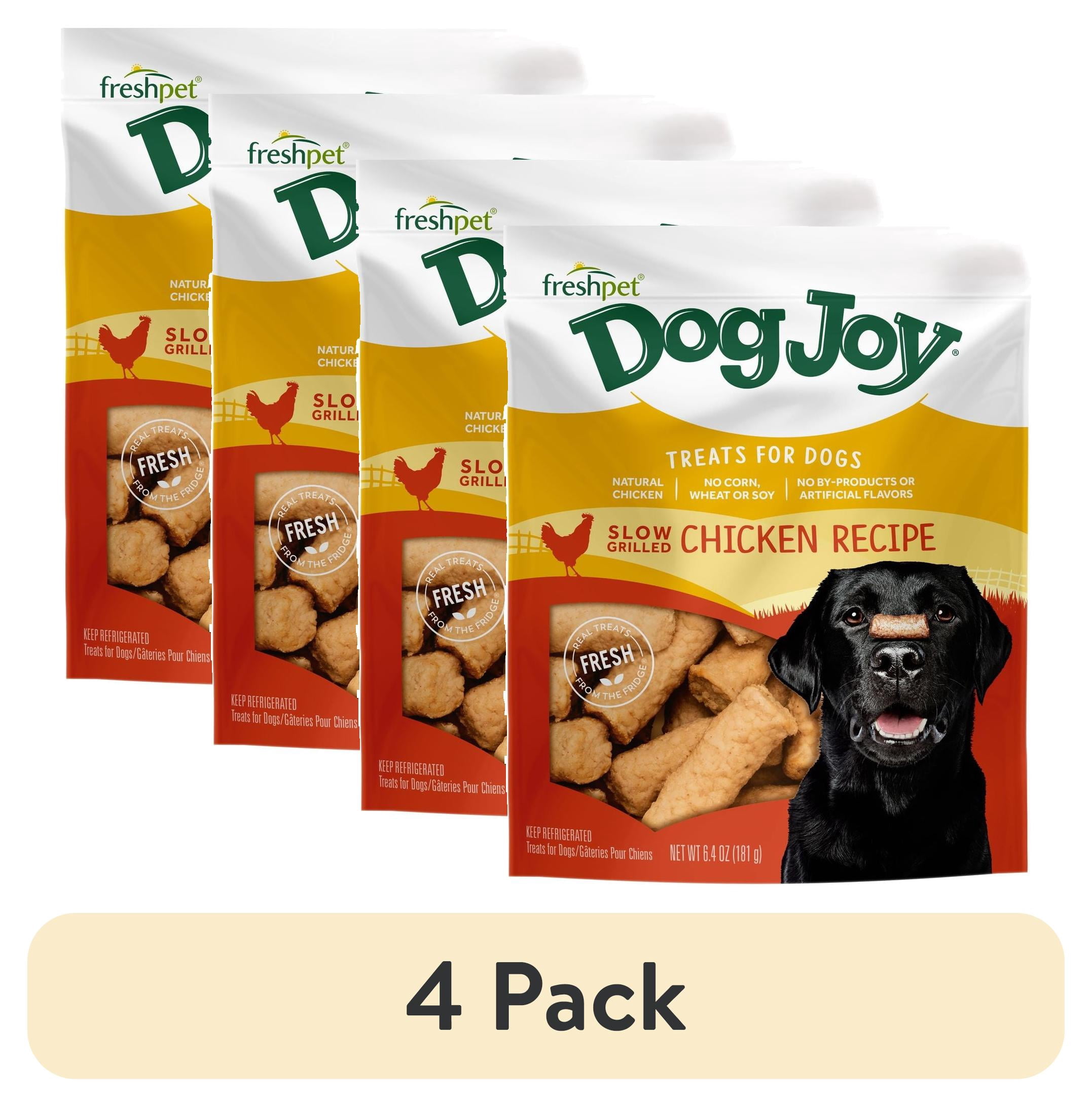 (4 pack) Freshpet Dog Treat, Dog Joy Slow Grilled Chicken Treat, 6.4 oz Bag