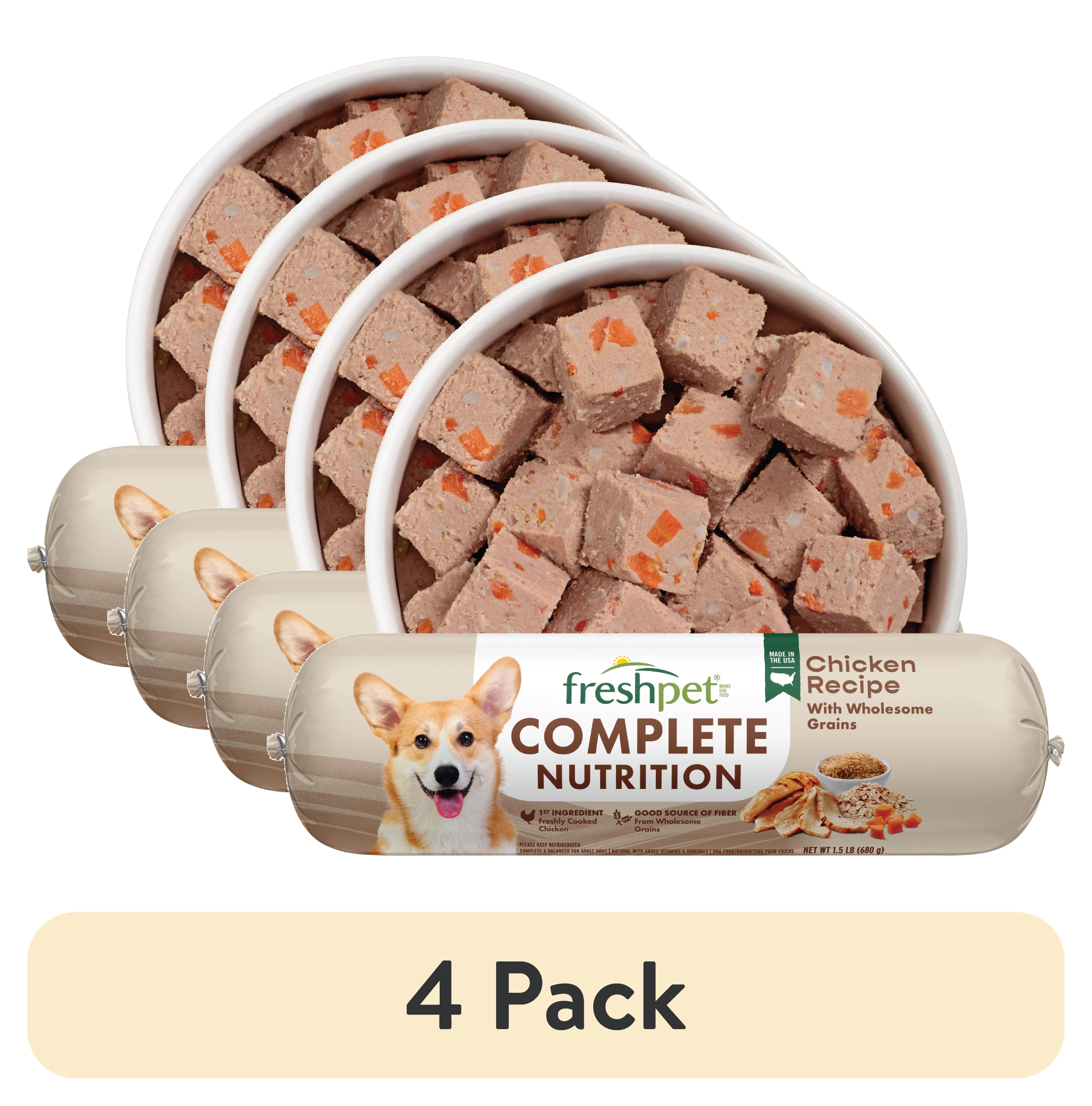 (4 pack) Freshpet Fresh Dog Food, Complete Nutrition Chicken Recipe, Slice & Serve Roll, 1.5 lb.
