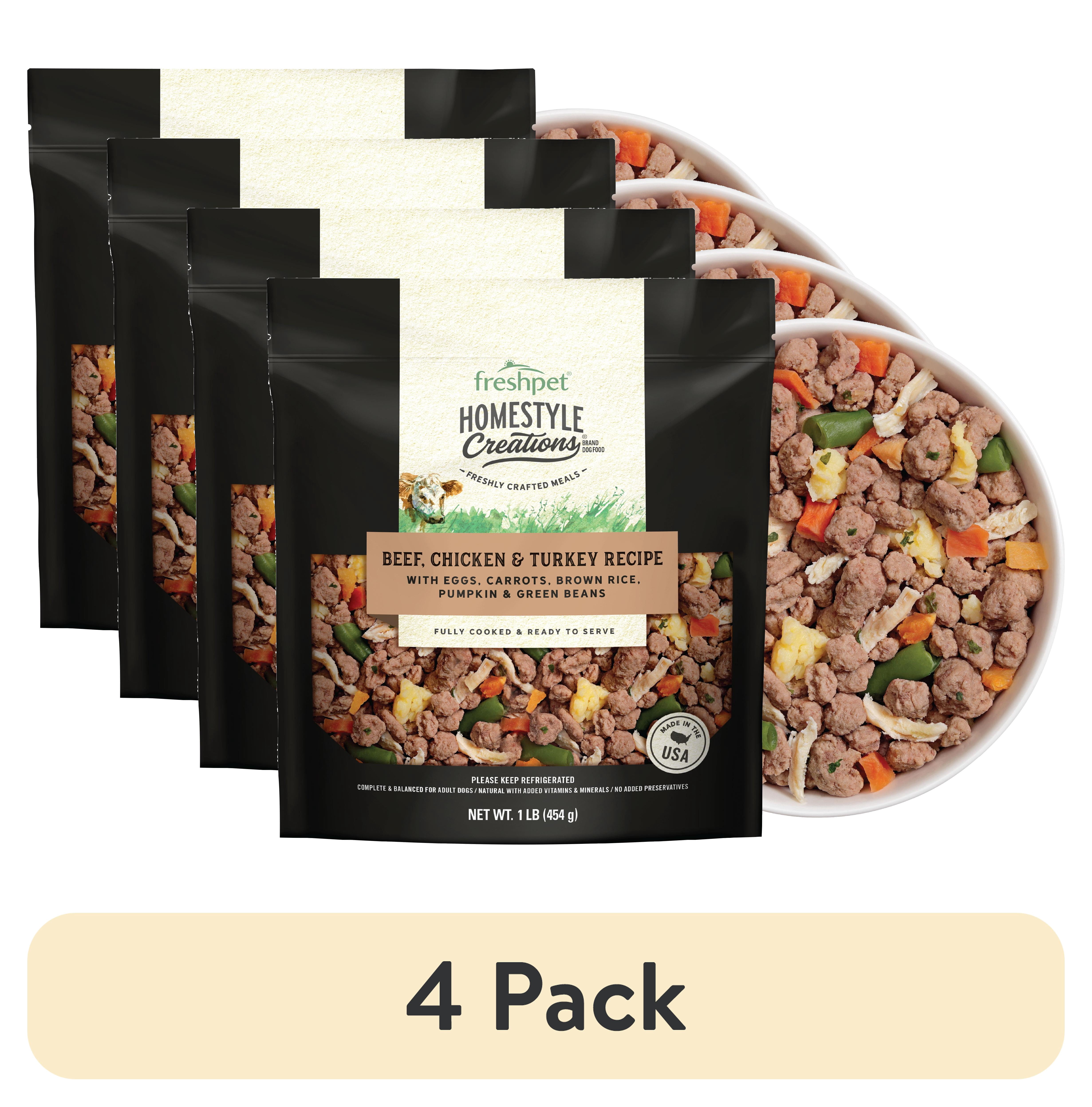 (4 pack) Freshpet Fresh Dog Food, Homestyle Creations, Beef, Chicken & Turkey Recipe, 1lb.
