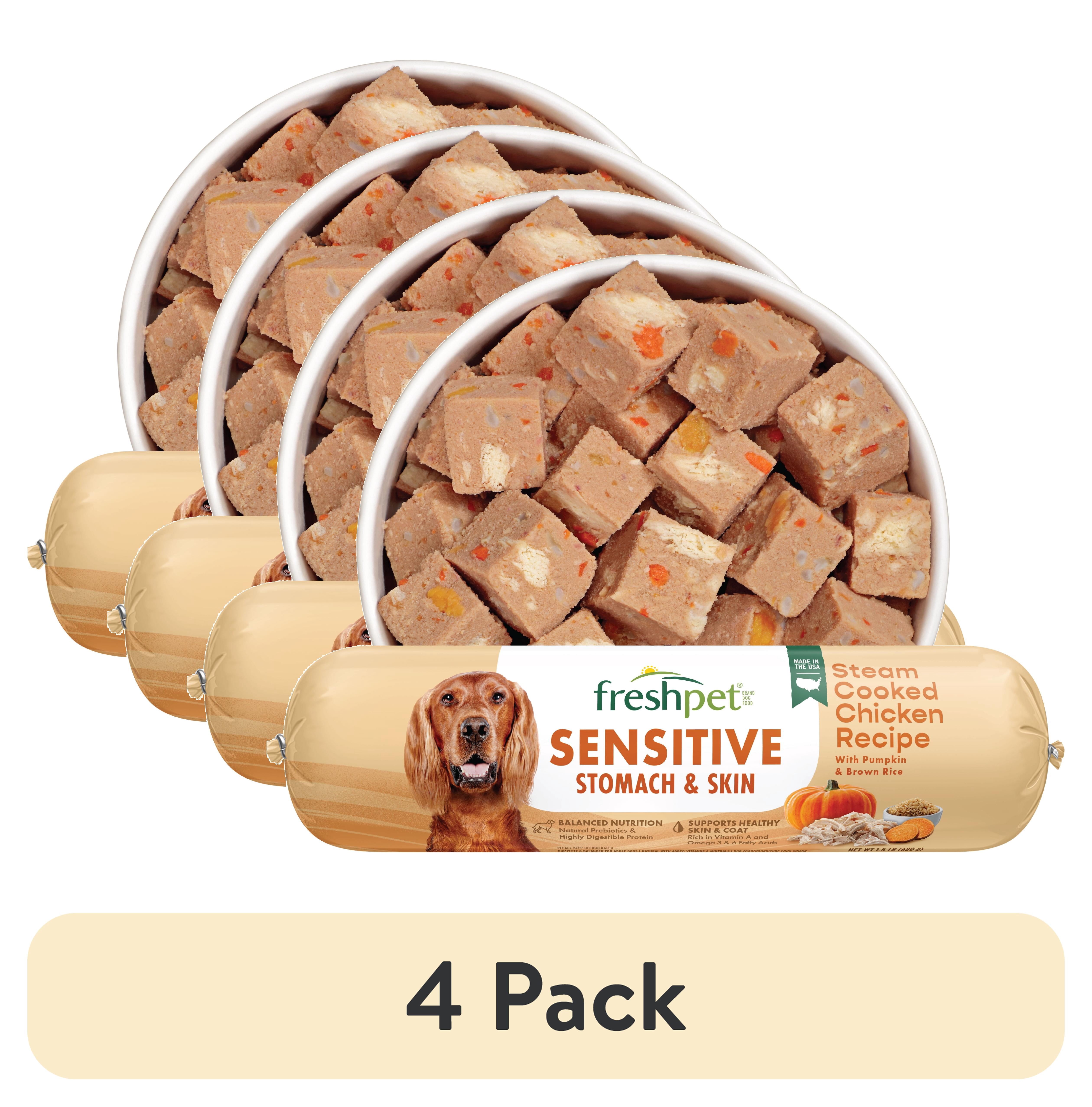 (4 pack) Freshpet Fresh Dog Food, Sensitive Stomach & Skin Chicken Recipe, Slice & Serve Roll, 1.5 lb.