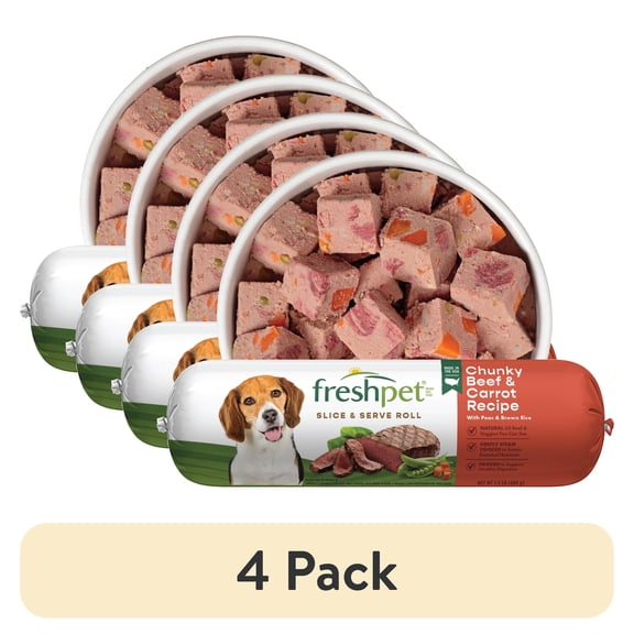 (4 pack) Freshpet Fresh Dog Food, Chunky Beef and Carrot Recipe, Slice & Serve Roll, 1.5 lb.