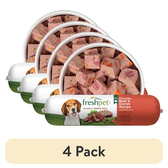 (4 pack) Freshpet Fresh Dog Food, Chunky Beef Recipe, Slice & Serve Roll, 6 lb.