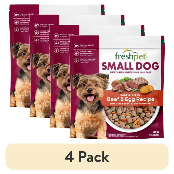 (4 pack) Freshpet Fresh Dog Food, Small Dog Beef & Egg Recipe, Small Bites Freshly Roasted Meals, 1 lb.