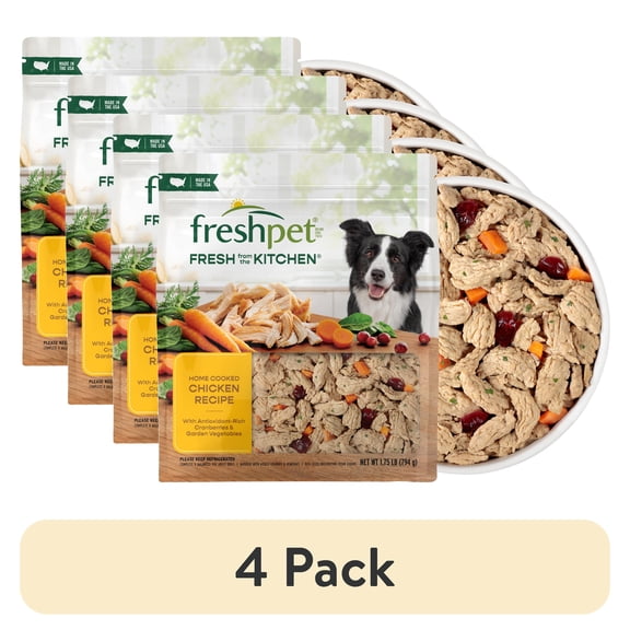 (4 pack) Freshpet Fresh Dog Food, Fresh From The Kitchen, Home Cooked Chicken Recipe, 1.75 lb.