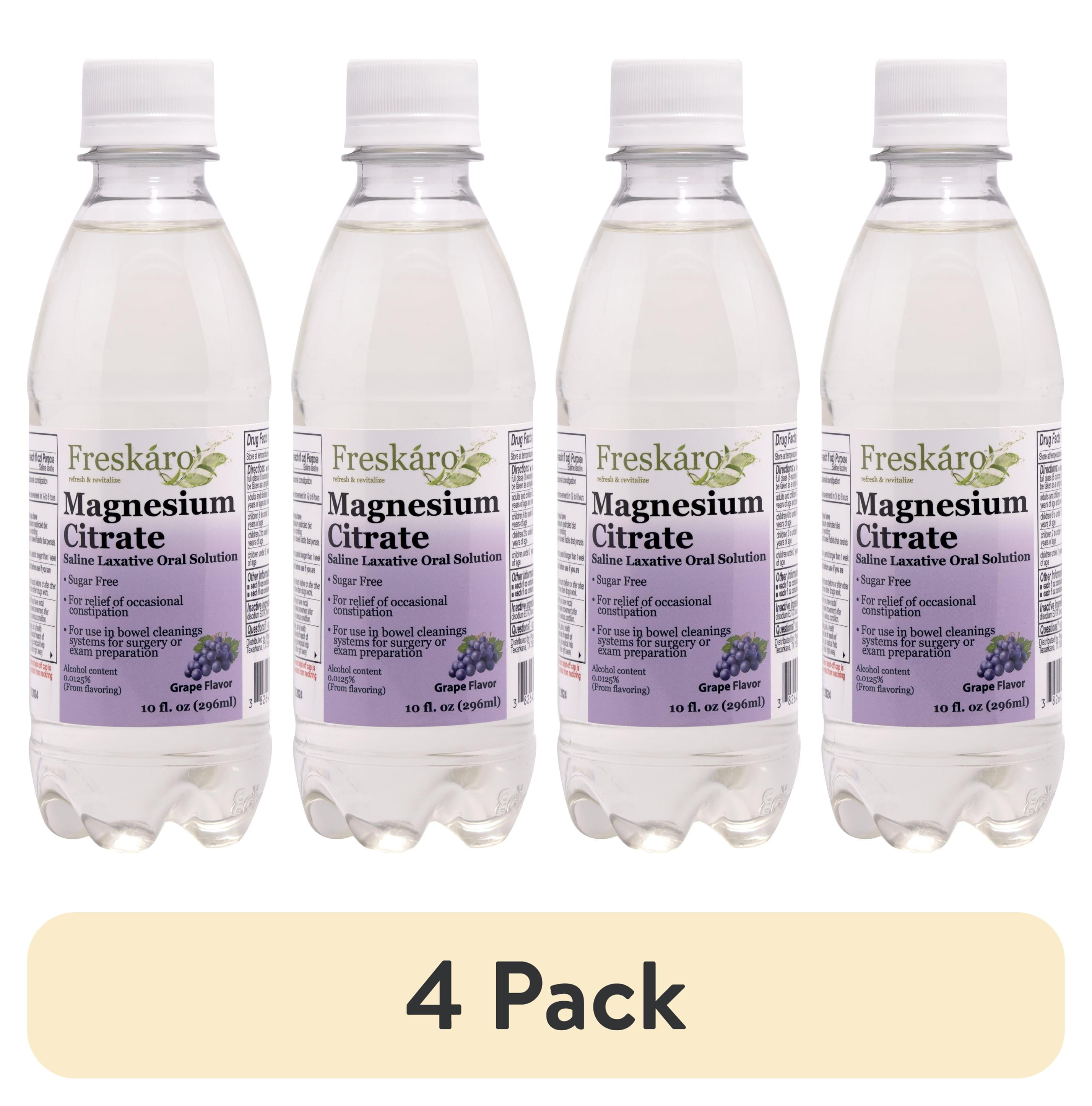 (4 pack) Freskaro Magnesium Citrate Oral Solution 10 oz, Grape Flavor